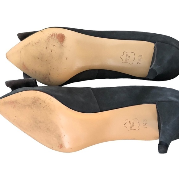 Talbots Suede Leather Pumps Sz. 7.5B Bow Toe Gray Pointy Toe Low Kitten Heel - Picture 7 of 8